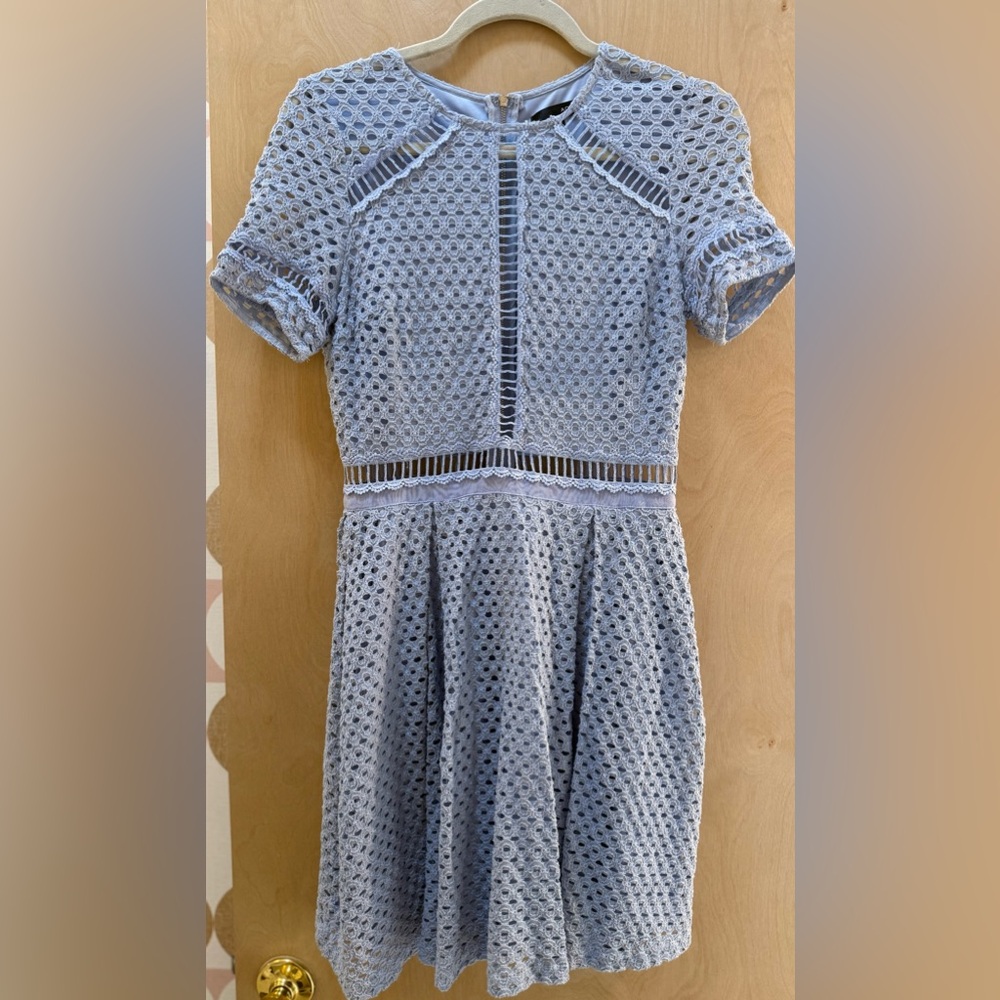 Aqua Blue Lace Dress with Crochet Detailing - Picture 3 of 14